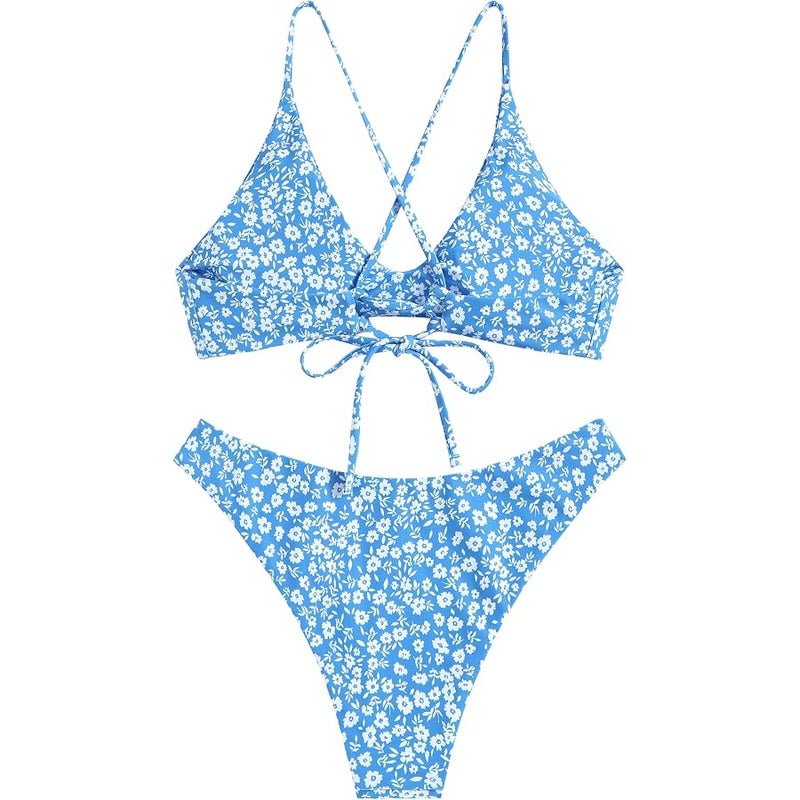 ZAFUL Women's Scale Print Lace-up Crisscross Bralette Bikini Set Swimsuit - Image 4