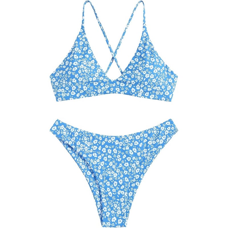 ZAFUL Women's Scale Print Lace-up Crisscross Bralette Bikini Set Swimsuit - Image 3