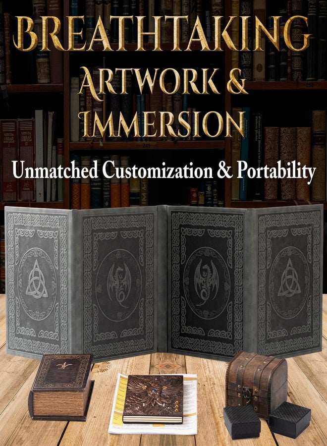 Soar Forge DM Screen for DND with 4 Wider Panels - Crystal Clear GM Pockets - Embossed Faux Leather Dungeon Master Screen with Celtic Knot & Dragon Design for D&D 5e & More - Image 2