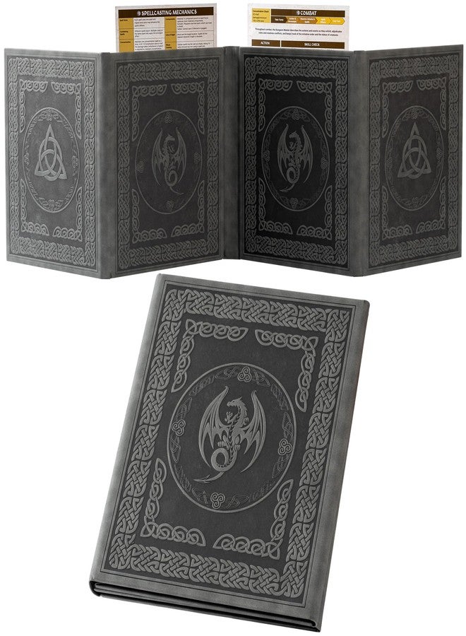 Soar Forge DM Screen for DND with 4 Wider Panels - Crystal Clear GM Pockets - Embossed Faux Leather Dungeon Master Screen with Celtic Knot & Dragon Design for D&D 5e & More - Image 1