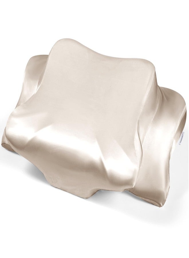 Zelimun Satin Pillowcase for Cervical Pillows, (Cover Only) Fit for 24.8"x14.96"x5.51"/3.54" Orthopedic Neck Support Pillow, Silky Smooth Pillowcase Cover with Zipper Closure (Champagne) - Image 1