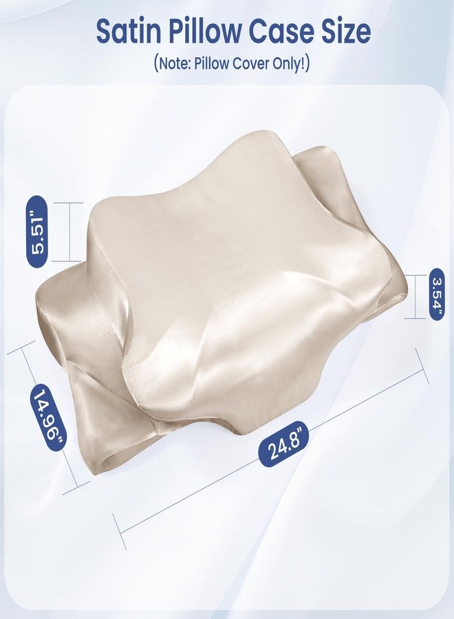 Zelimun Satin Pillowcase for Cervical Pillows, (Cover Only) Fit for 24.8"x14.96"x5.51"/3.54" Orthopedic Neck Support Pillow, Silky Smooth Pillowcase Cover with Zipper Closure (Champagne) - Image 2