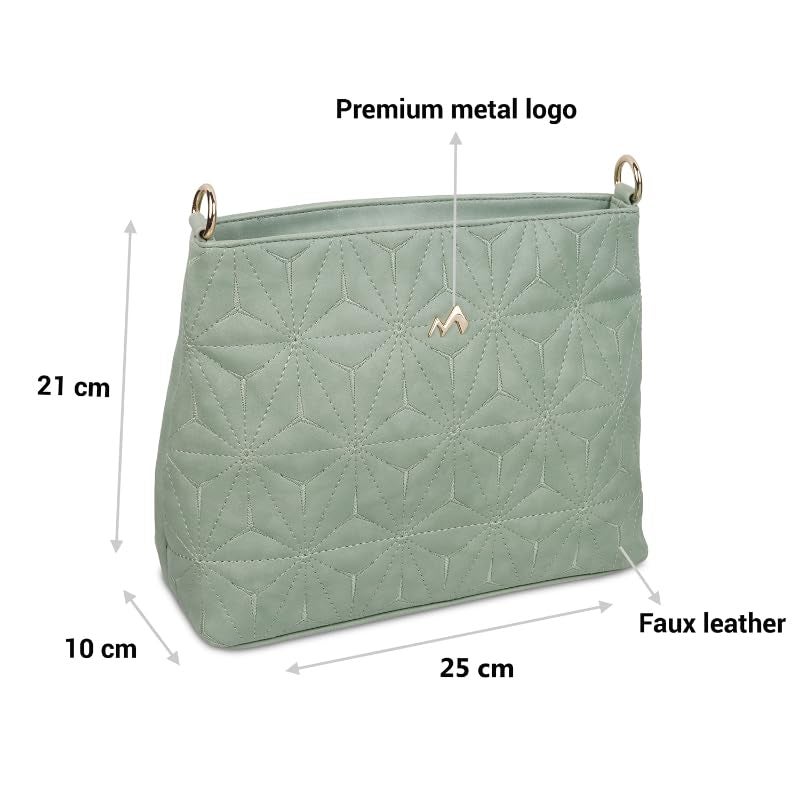 Metro Light Green Faux Leather Premium Zipper Casual Sling Bag For Women - Image 5