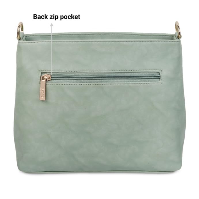 Metro Light Green Faux Leather Premium Zipper Casual Sling Bag For Women - Image 4