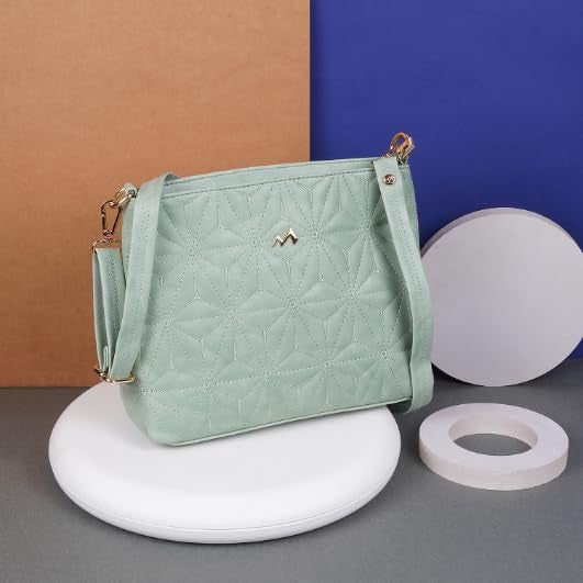 Metro Light Green Faux Leather Premium Zipper Casual Sling Bag For Women - Image 2