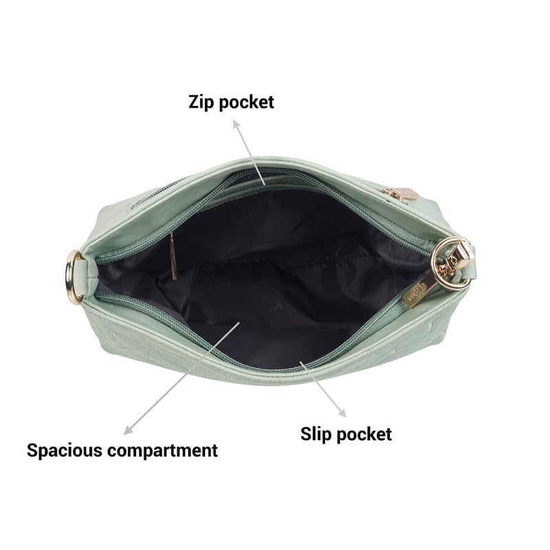 Metro Light Green Faux Leather Premium Zipper Casual Sling Bag For Women - Image 3