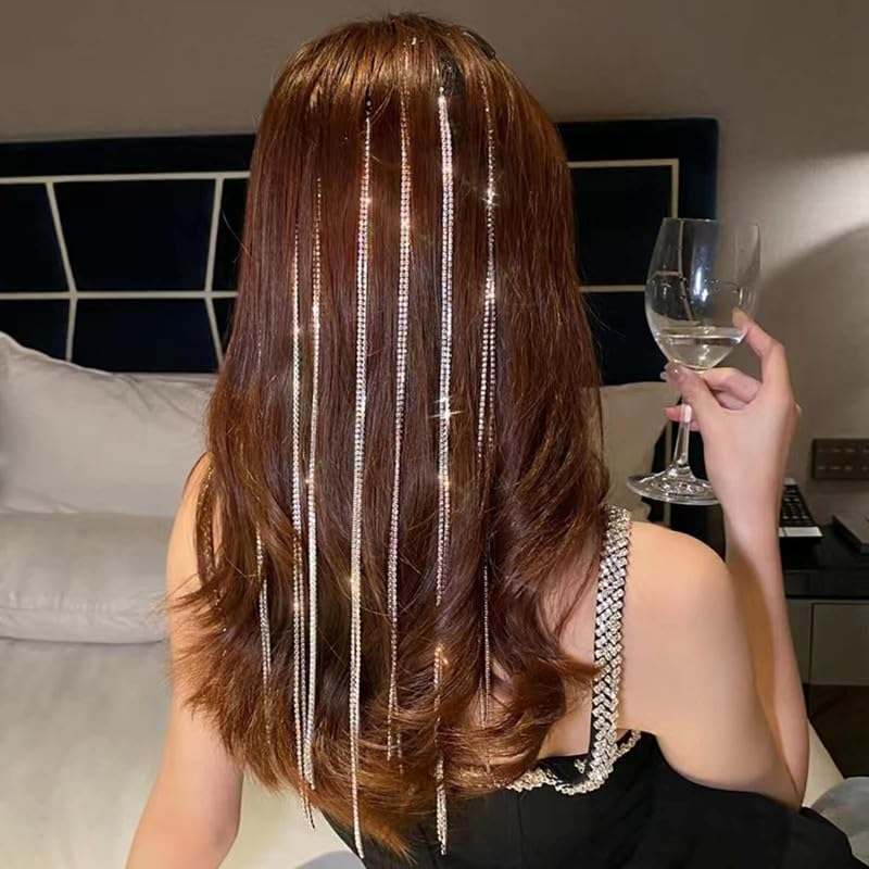 CHIROGRAPHY 4 PCS Rhinestones Hair Chains Crystal Extension For Women and Girl Rhinestone Accessories Bling Punk Tassel Hair Clips 20 Inch Strand hair Decorative - Image 5