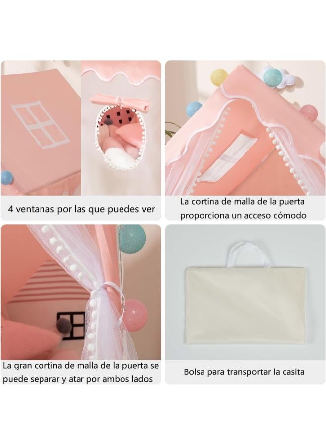 خيمة لعب على شكل قلعة أميرة للأطفال مزودة بإضاءة نجوم LED - 100×120×130 سم - Image 3