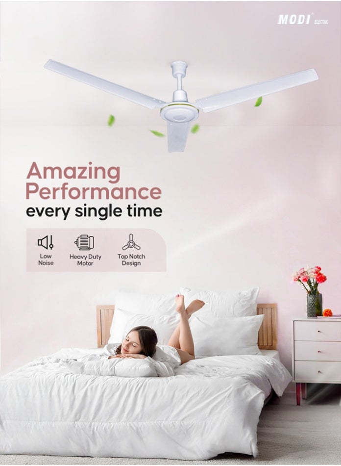 مودي مروحة سقف داخلية ثلاثية الشفرات، مقاس 56 بوصة، بمحرك هادئ، و5 سرعات، وموفرة للطاقة، مثالية للمنزل والمكتب وغرفة النوم (ديكور فضي) - Image 2