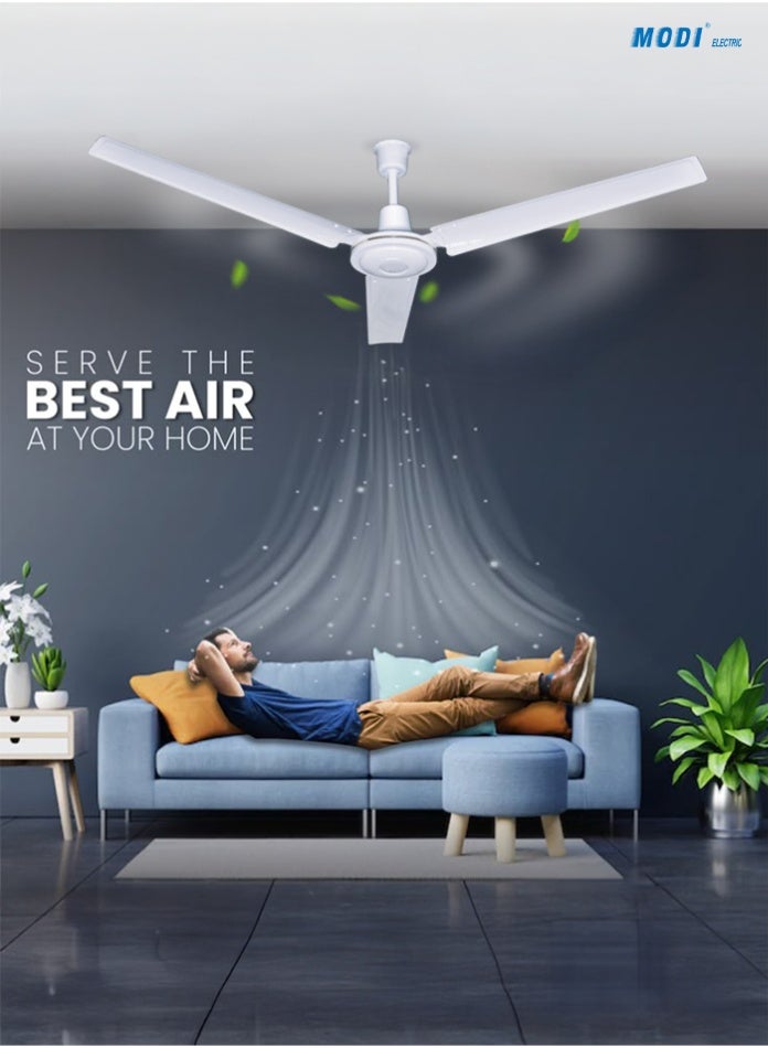 مودي مروحة سقف داخلية ثلاثية الشفرات، مقاس 56 بوصة، بمحرك هادئ، و5 سرعات، وموفرة للطاقة، مثالية للمنزل والمكتب وغرفة النوم (ديكور فضي) - Image 1