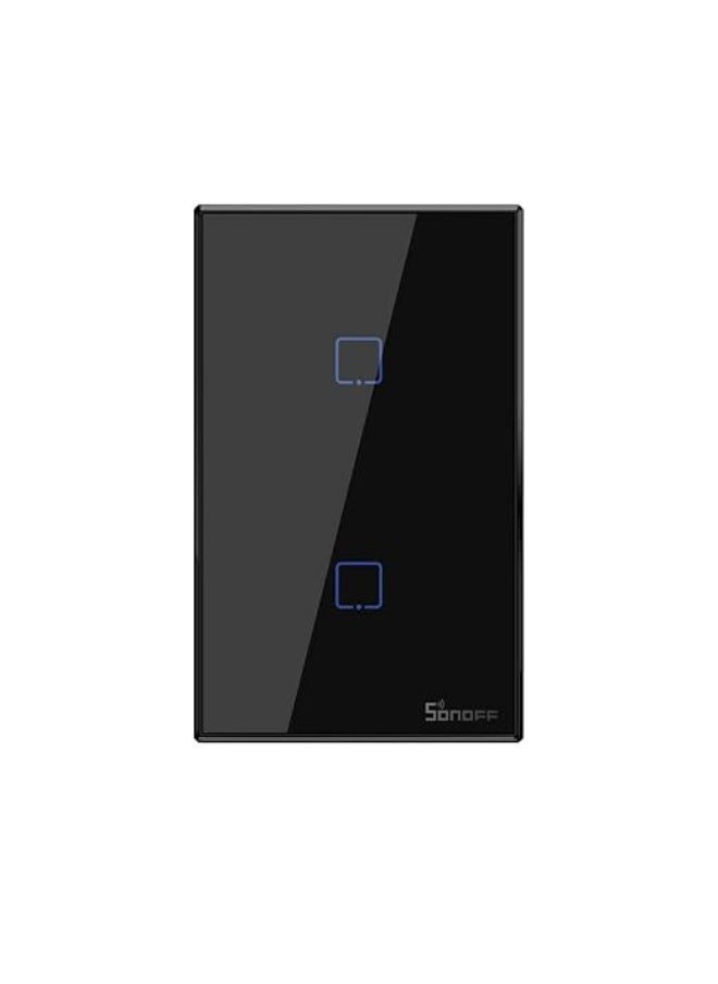 Sonoff Intelligent Light Switch, Touch T3 2Gang WiFi Smart Wall Switch, 433 MHz RF Control, Timer Function, Works with Alexa, Google Home Assistant, eWeLink APP (Black, 1-way)