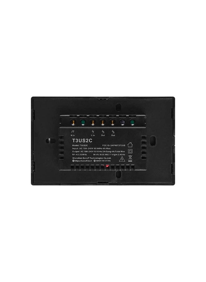 Sonoff Intelligent Light Switch, Touch T3 2Gang WiFi Smart Wall Switch, 433 MHz RF Control, Timer Function, Works with Alexa, Google Home Assistant, eWeLink APP (Black, 1-way)