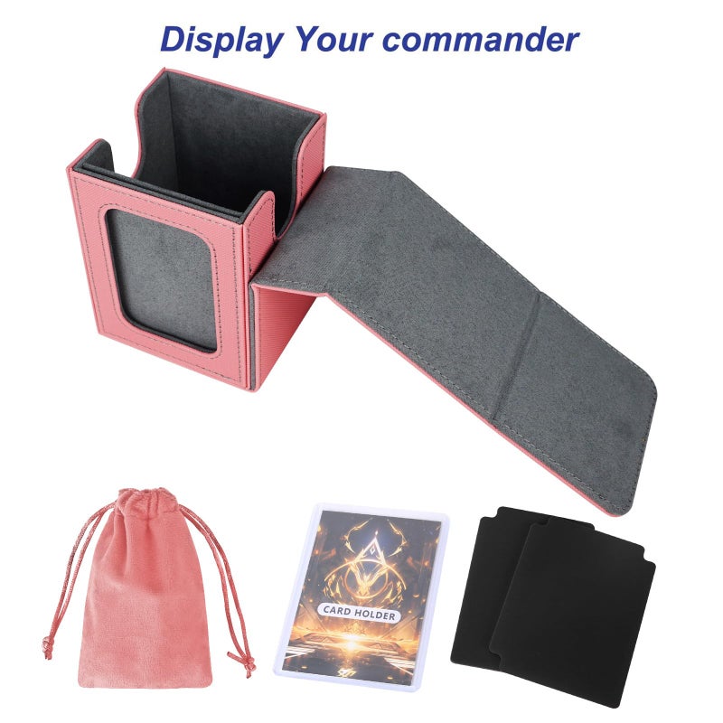 AFIING MTG Deck Box for Commander Display,Card Deck Box Fits 100 Double Sleeved Cards, Magic Commander TCG Card Storage Box with 2 Dividers,Drawstring Bag and 1 Toploader(Pink/grey) - Image 4