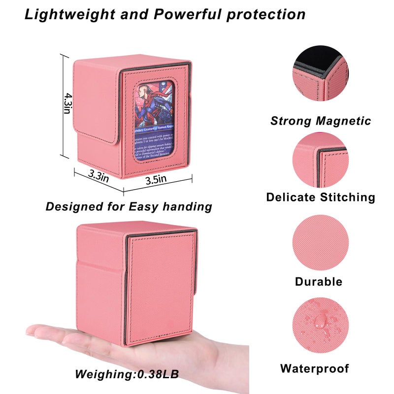 AFIING MTG Deck Box for Commander Display,Card Deck Box Fits 100 Double Sleeved Cards, Magic Commander TCG Card Storage Box with 2 Dividers,Drawstring Bag and 1 Toploader(Pink/grey) - Image 5