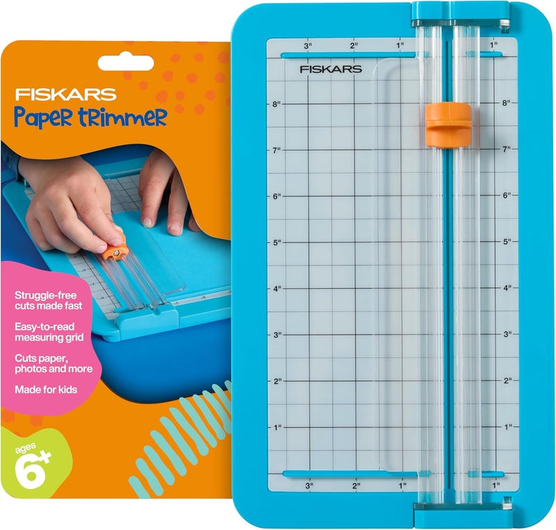 Fiskars Kids Junior Paper Trimmer – Turquoise Safe and Easy Paper Cutter for Crafting and School Projects 7 x 11.5 Inches - Image 1