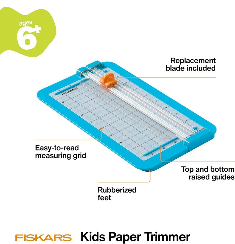 Fiskars Kids Junior Paper Trimmer – Turquoise Safe and Easy Paper Cutter for Crafting and School Projects 7 x 11.5 Inches - Image 2