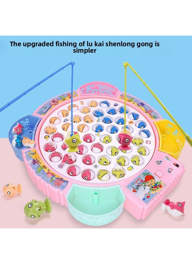 null - Children's Educational Concentration Training Family Board Games Parent-child Interactive Table Games Kindergarten Fishing Toys-Color:Pink [extra Large Fish Plate] 55 Magnetic Fish + Music Can Be Turned Off-Specification:[rechargeable Version] Comes With Rechargeable Battery + Charger - Image 1