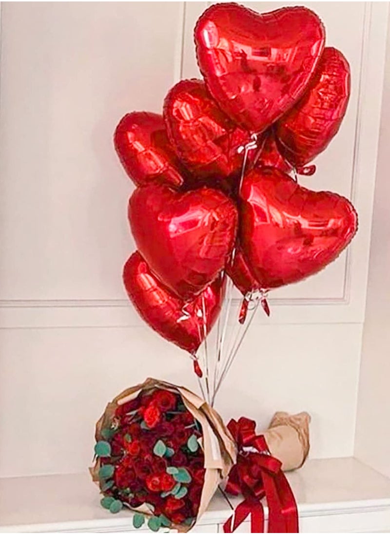 Generic - 10Pcs Red Heart Balloons with Ribbon, Party Decoration Heart Shaped Balloons Set, 18 inch Love Foil Balloons, High Quality Red Romantic Balloons - Image 1