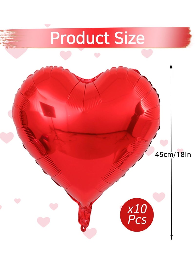 Generic - 10Pcs Red Heart Balloons with Ribbon, Party Decoration Heart Shaped Balloons Set, 18 inch Love Foil Balloons, High Quality Red Romantic Balloons - Image 1