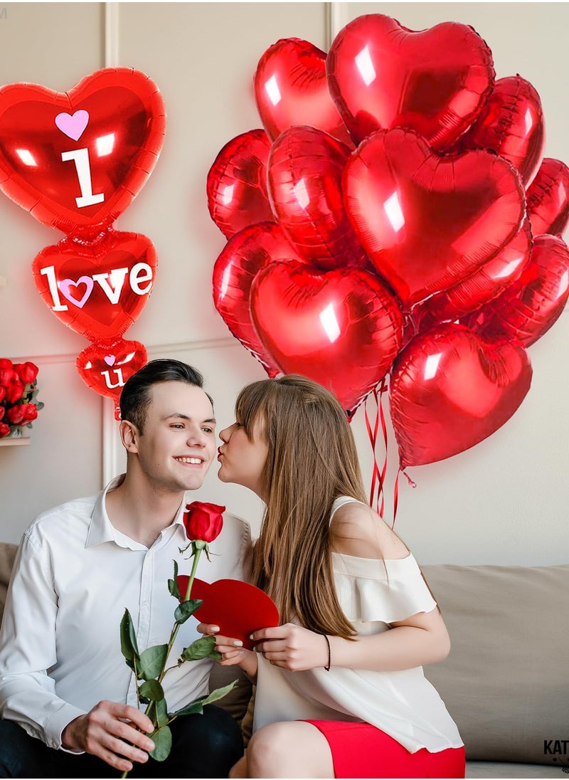 Generic - 10Pcs Red Heart Balloons with Ribbon, Party Decoration Heart Shaped Balloons Set, 18 inch Love Foil Balloons, High Quality Red Romantic Balloons - Image 1