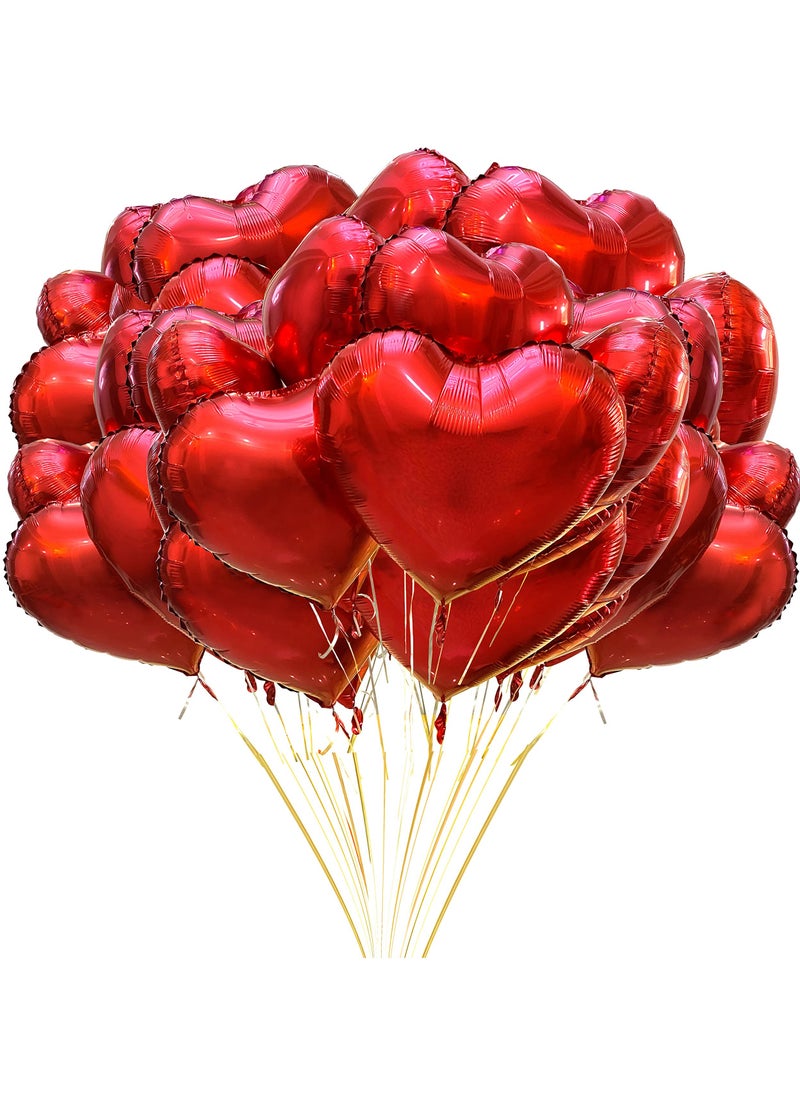 Generic - 10Pcs Red Heart Balloons with Ribbon, Party Decoration Heart Shaped Balloons Set, 18 inch Love Foil Balloons, High Quality Red Romantic Balloons - Image 1