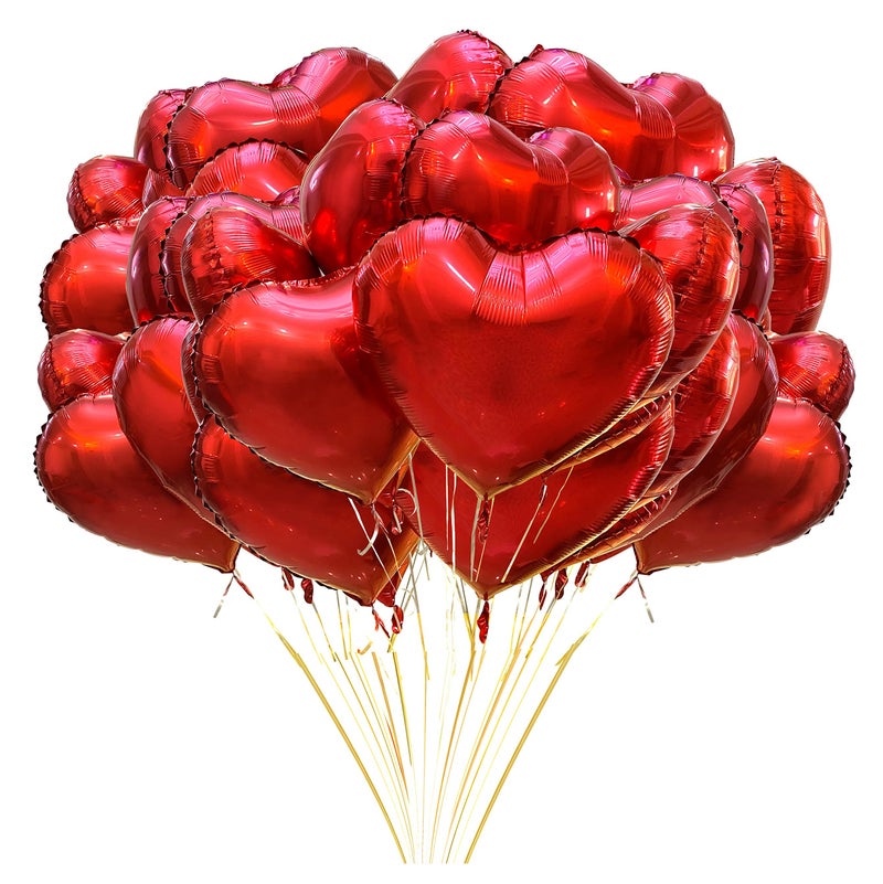 Red heart-shaped balloons, romantic love foil party decoration with ribbons, high-quality red romantic balloons, suitable for anniversary, Valentine's Day decoration, hotel, birthday party decoration. 18 inches * 10 pieces - Image 1
