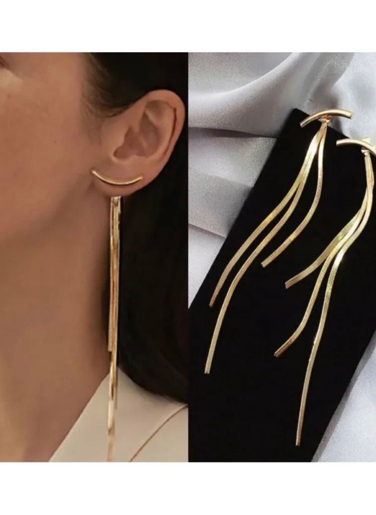 sixtyfour - Elegant Gold Plated Long Earrings For Women - Image 1