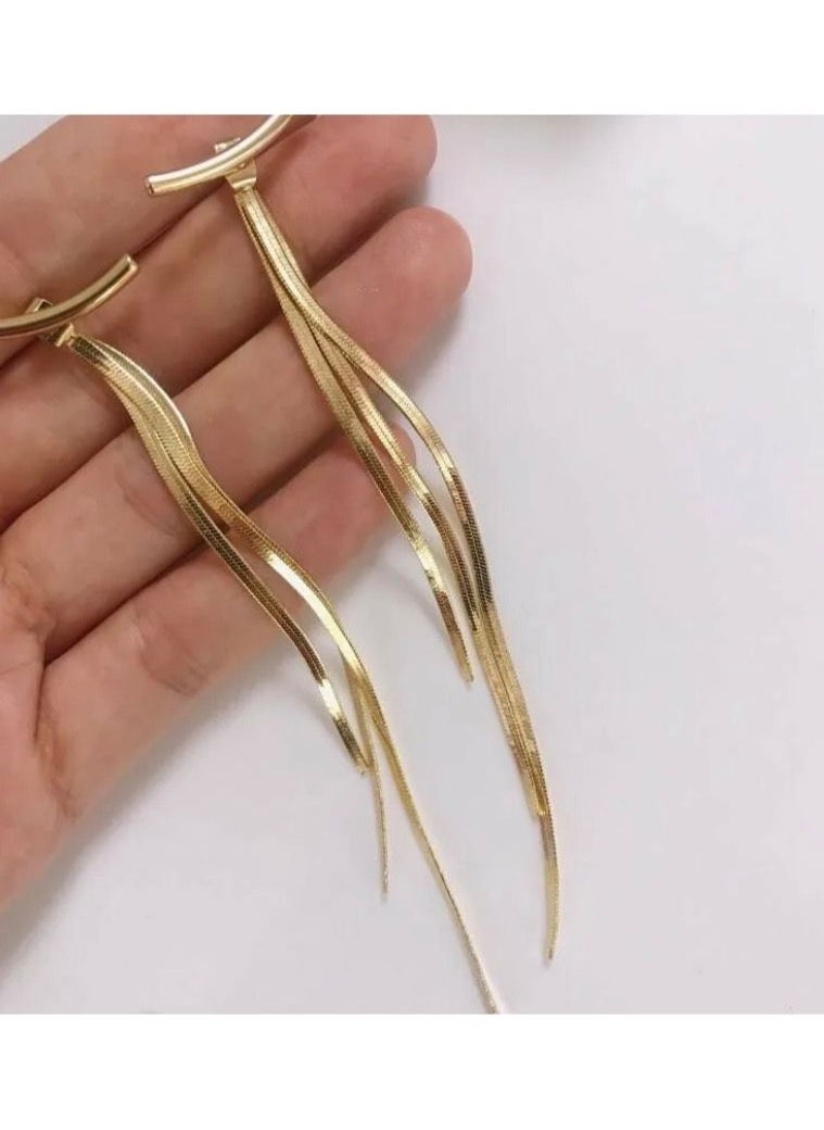 sixtyfour - Elegant Gold Plated Long Earrings For Women - Image 1