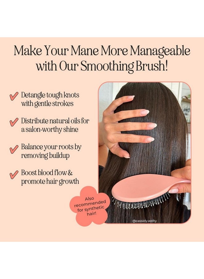 INH Boar Bristle Hair Brush | Smoothing Detangler Brush With Soft Vegan Mixed Bristles For Wet & Dry Hair | Detangling Anti-Frizz Wood Paddle Brush For Wig, Extensions, Human & Synthetic Hair | Peach - Image 3