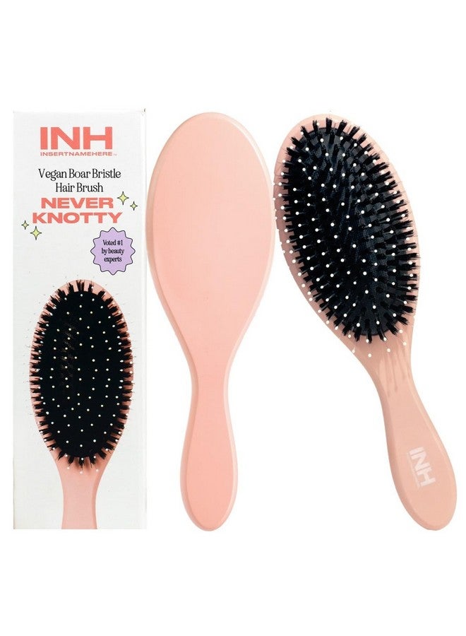 INH Boar Bristle Hair Brush | Smoothing Detangler Brush With Soft Vegan Mixed Bristles For Wet & Dry Hair | Detangling Anti-Frizz Wood Paddle Brush For Wig, Extensions, Human & Synthetic Hair | Peach - Image 1
