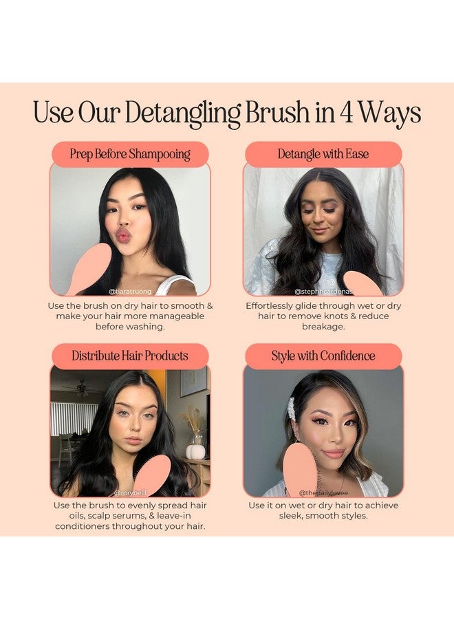 INH Boar Bristle Hair Brush | Smoothing Detangler Brush With Soft Vegan Mixed Bristles For Wet & Dry Hair | Detangling Anti-Frizz Wood Paddle Brush For Wig, Extensions, Human & Synthetic Hair | Peach - Image 5