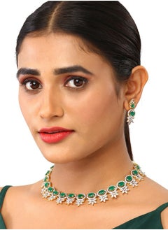 Just Peachy Just Peachy Elegant Green & White Stone Studded Jewellery Set – Gold-Plated Necklace & Earrings for Special Occasions by Just Peachy  - Image 2