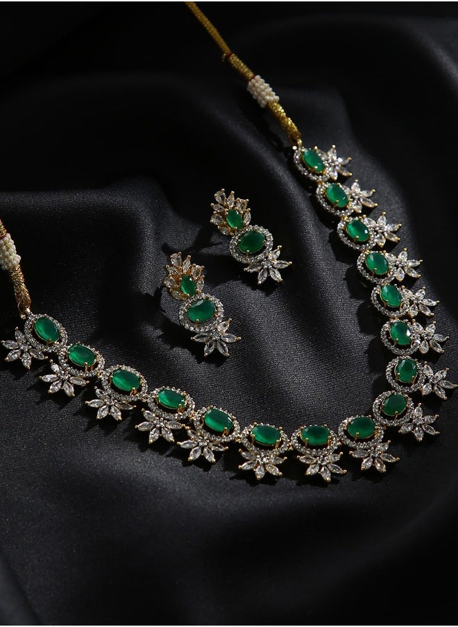 Just Peachy Just Peachy Elegant Green & White Stone Studded Jewellery Set – Gold-Plated Necklace & Earrings for Special Occasions by Just Peachy  - Image 3