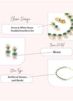 Just Peachy Just Peachy Elegant Green & White Stone Studded Jewellery Set – Gold-Plated Necklace & Earrings for Special Occasions by Just Peachy  - Image 4