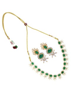 Just Peachy Just Peachy Elegant Green & White Stone Studded Jewellery Set – Gold-Plated Necklace & Earrings for Special Occasions by Just Peachy  - Image 1