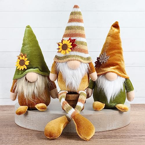 DAZONGE Thanksgiving Decor, 3PCS Harvest Gnomes Plush for Tiered Tray Decor, Thanksgiving Decorations for Home, Fall Leaves and Dangle Legs Gnomes for Home Decorations - Image 1