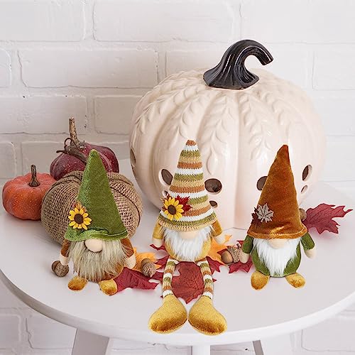 DAZONGE Thanksgiving Decor, 3PCS Harvest Gnomes Plush for Tiered Tray Decor, Thanksgiving Decorations for Home, Fall Leaves and Dangle Legs Gnomes for Home Decorations - Image 5