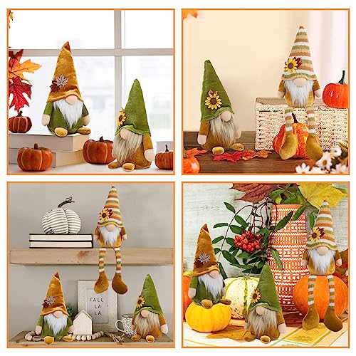 DAZONGE Thanksgiving Decor, 3PCS Harvest Gnomes Plush for Tiered Tray Decor, Thanksgiving Decorations for Home, Fall Leaves and Dangle Legs Gnomes for Home Decorations - Image 4