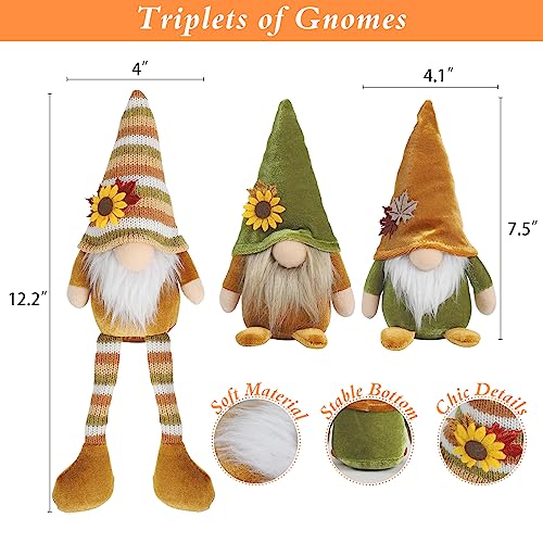 DAZONGE Thanksgiving Decor, 3PCS Harvest Gnomes Plush for Tiered Tray Decor, Thanksgiving Decorations for Home, Fall Leaves and Dangle Legs Gnomes for Home Decorations - Image 2