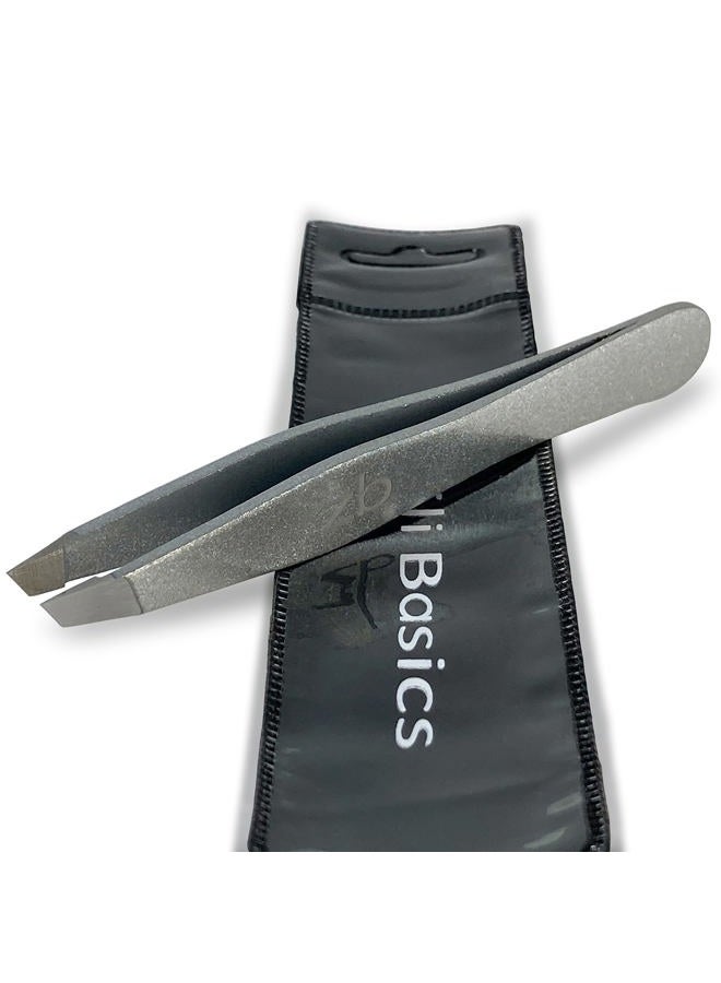 Zizzili Basics Tweezers - Surgical Grade Stainless Steel - Slant Tip for Expert Eyebrow Shaping and Facial Hair Removal - with Bonus Protective Pouch - Best Tweezer for Men and Women - Image 1