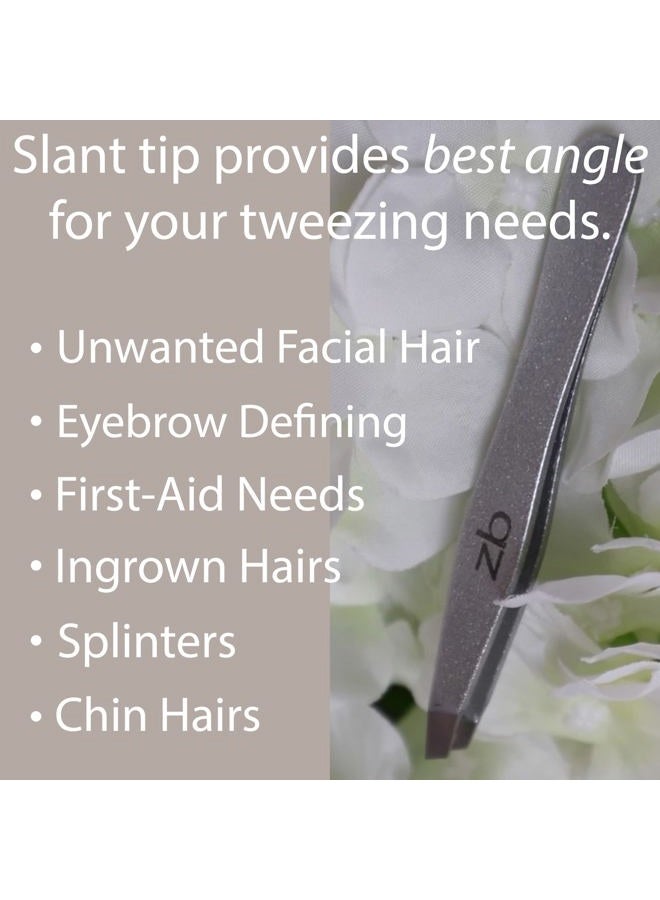 Zizzili Basics Tweezers - Surgical Grade Stainless Steel - Slant Tip for Expert Eyebrow Shaping and Facial Hair Removal - with Bonus Protective Pouch - Best Tweezer for Men and Women - Image 3