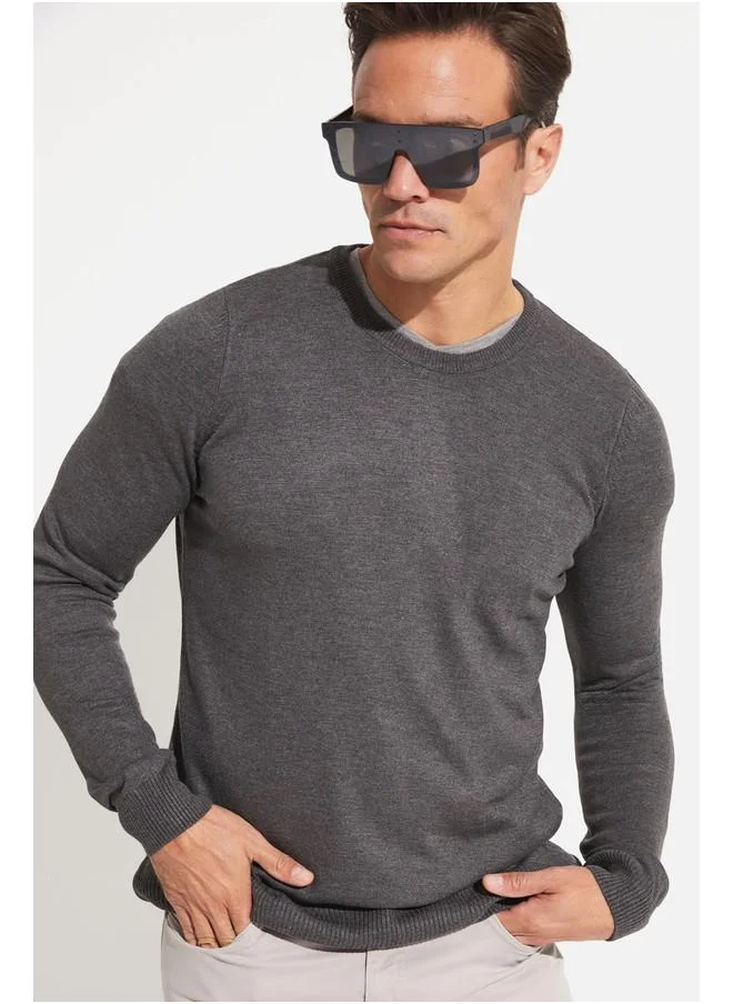 جون June Men Regular Fit Crew Neck Knitwear Sweater Anthracite Melange