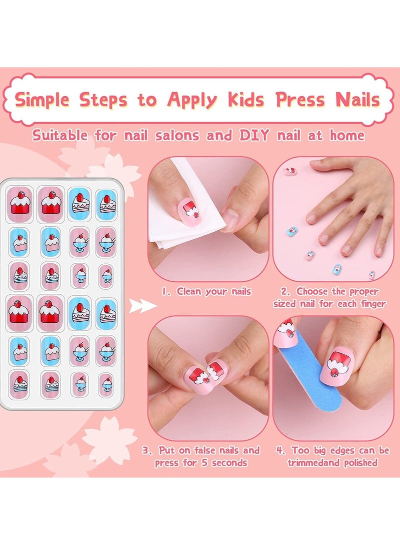 SYOSI Kids Press on Nails Children Fake Artificial Tips Girls Full Cover Short False Fingernails Decoration 144 Pieces - Image 4