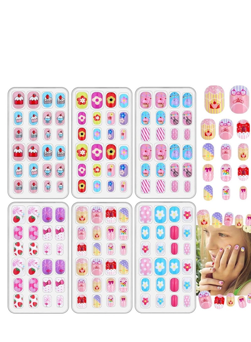 SYOSI Kids Press on Nails Children Fake Artificial Tips Girls Full Cover Short False Fingernails Decoration 144 Pieces - Image 1