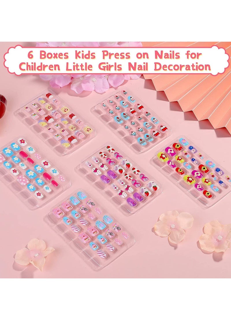 SYOSI Kids Press on Nails Children Fake Artificial Tips Girls Full Cover Short False Fingernails Decoration 144 Pieces - Image 2