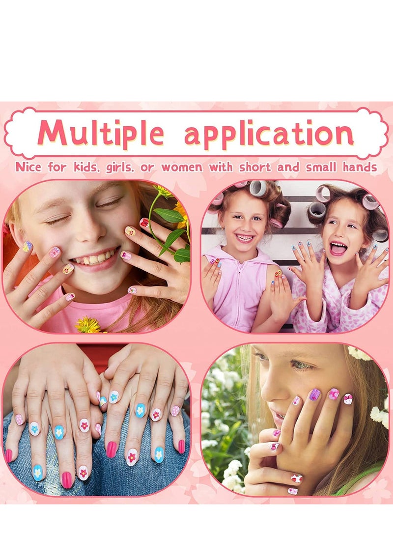 SYOSI Kids Press on Nails Children Fake Artificial Tips Girls Full Cover Short False Fingernails Decoration 144 Pieces - Image 5