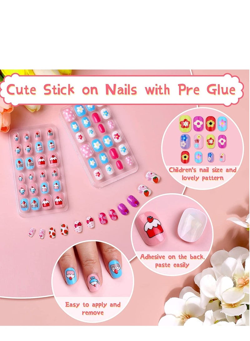 SYOSI Kids Press on Nails Children Fake Artificial Tips Girls Full Cover Short False Fingernails Decoration 144 Pieces - Image 3
