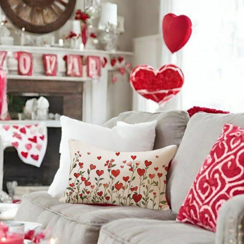 RABUSOFA Valentines Pillow Covers 12x20 inch Indoor Outdoor Waterpproof Valentines Day Decoration Red Love Heart Floral Lumbar Throw Pillowcase for Bedroom Sofa Holiday Home Decor - Image 4