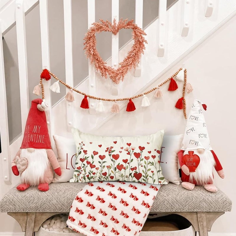 RABUSOFA Valentines Pillow Covers 12x20 inch Indoor Outdoor Waterpproof Valentines Day Decoration Red Love Heart Floral Lumbar Throw Pillowcase for Bedroom Sofa Holiday Home Decor - Image 5