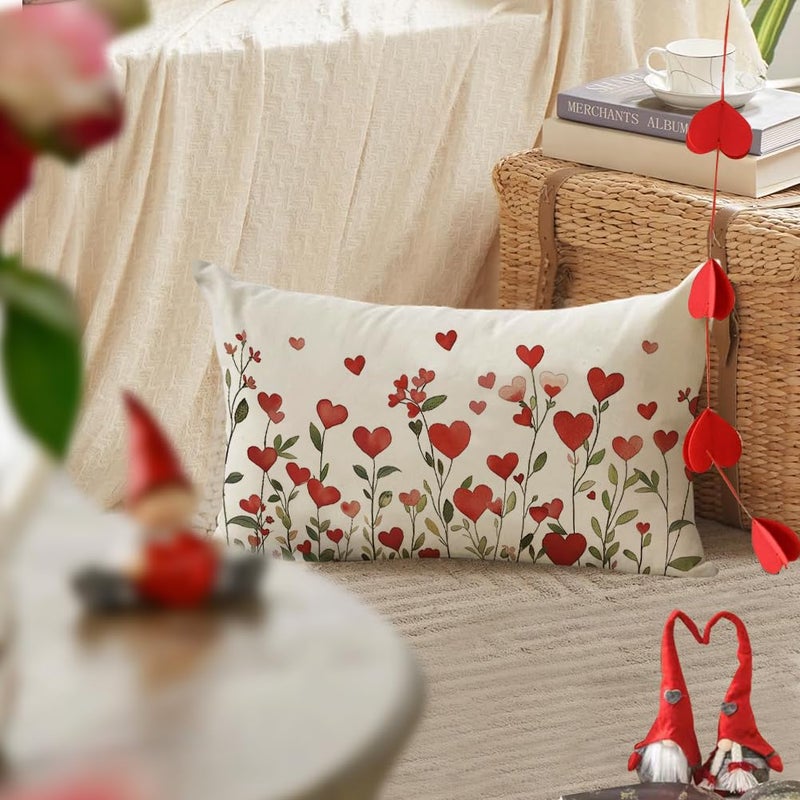 RABUSOFA Valentines Pillow Covers 12x20 inch Indoor Outdoor Waterpproof Valentines Day Decoration Red Love Heart Floral Lumbar Throw Pillowcase for Bedroom Sofa Holiday Home Decor - Image 3
